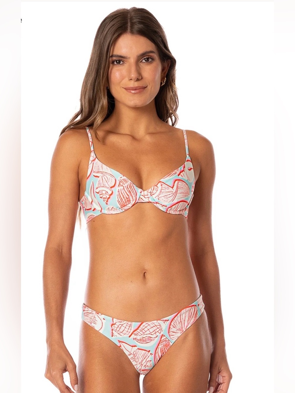 Maje Coral Shell Print Bikini in Light Blue and Coral